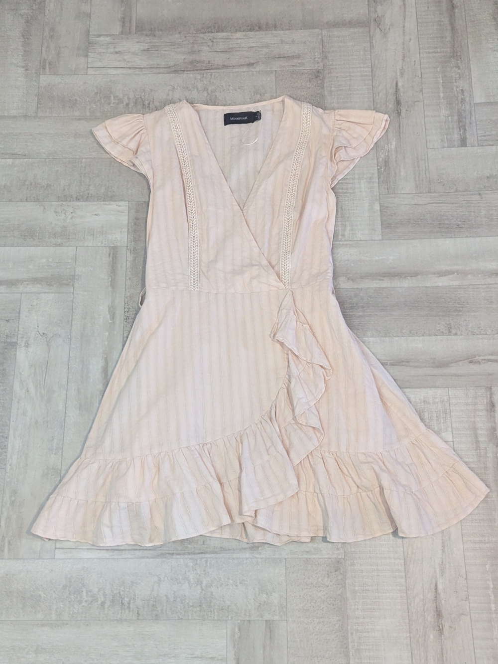 Minkpink Womens S Pastel Pink Ruffle Flutter Sleeve Wrap Dress Coquette Preppy